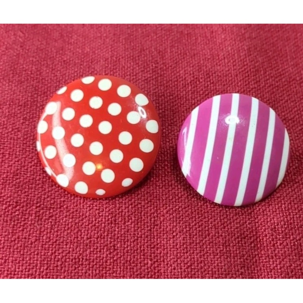 Vintage 80s Clip On Mismatch On Purpose Earrings Pink‎ Stripe/Red Polkadot